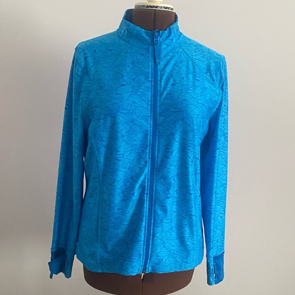 đź’™MONDETTAđź’™Zip up active sweater in blue with pattern. Size XL. Never Worn! - Picture 2 of 12